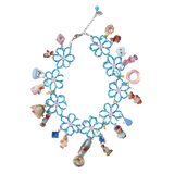 1/1  blue beaded flower necklace
