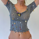 1/1 crochet charmed short sleeve top